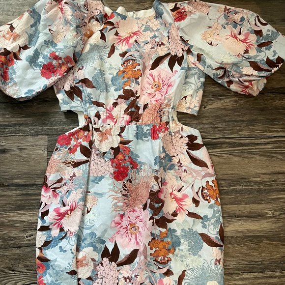 Cara Cara Dresses & Skirts - Cara Cara Bonnie Dress in Japanese Garden Blue Size 12 Linen Cut Out